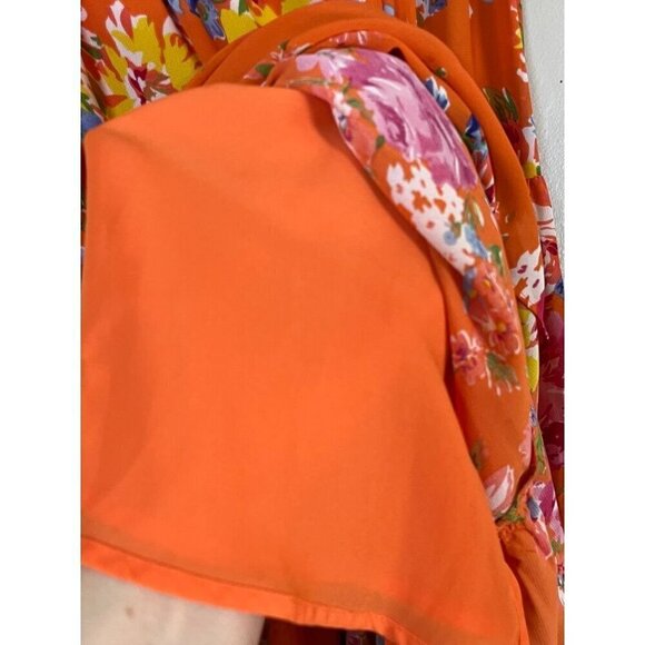 Chaps Floral Preppy Skirt M Orange Euro Summer Old Money Classic Western Boho - Picture 5 of 9